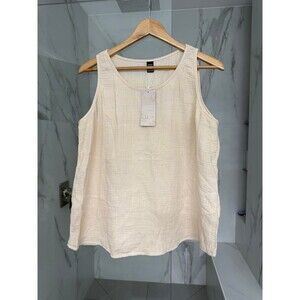 Gauze Muslin Cotton Sleeveless Top, Light Beige XL